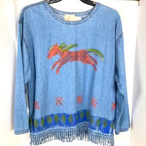 LJ Omodt Hand Painted Red Horse  Design Blouse